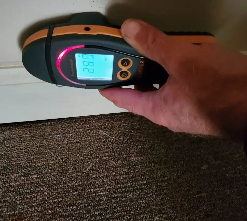 Moisture detection at baseboard during Burst Pipe Cleanup in Lauderdale-by-the-Sea